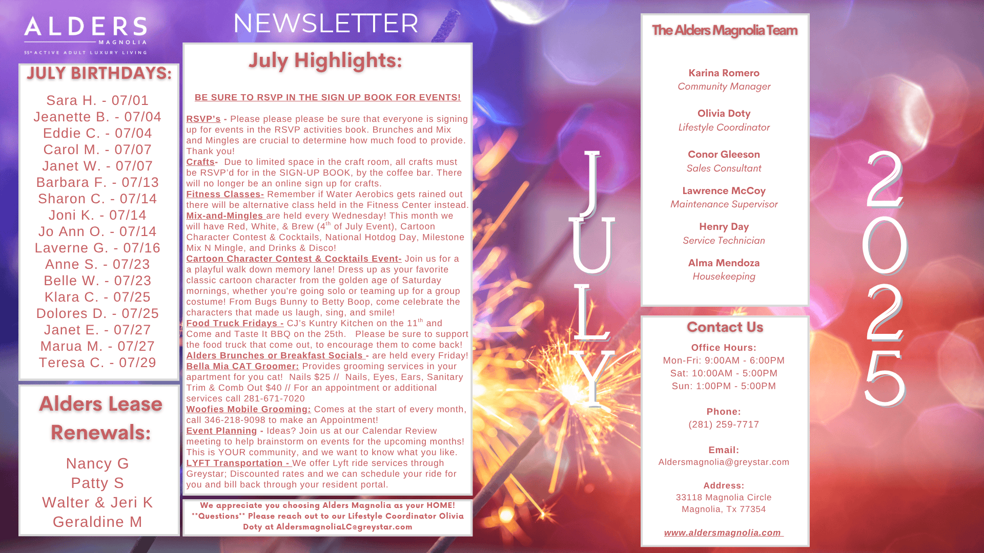 Alders Magnolia July Newsletter Alders Magnolia July Newsletter
